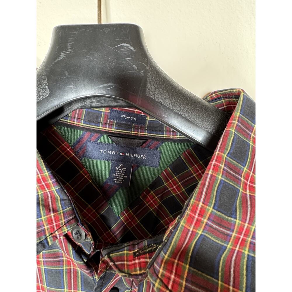 Tommy Hilfiger Big Logo Trim Fit Long Sleeve Button Up Shirt Men’s red Blue XL - Picture 6 of 12